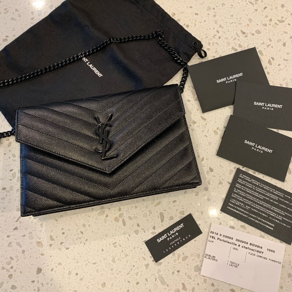 YSL Saint Laurent Envelope Chain Wallet in Black